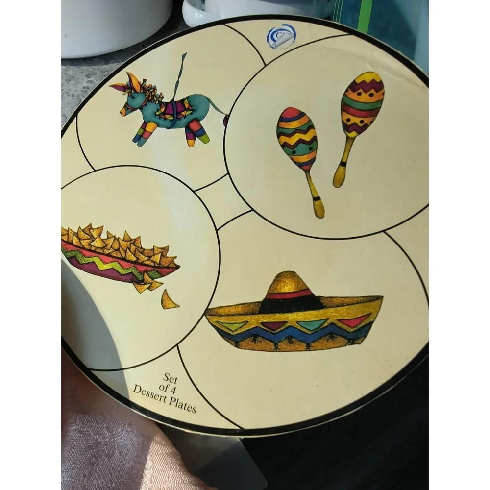 Set of 4 Wendover Lane Box Mexican Hispanic Plates 7.5 Dessert Plates Taco Tues